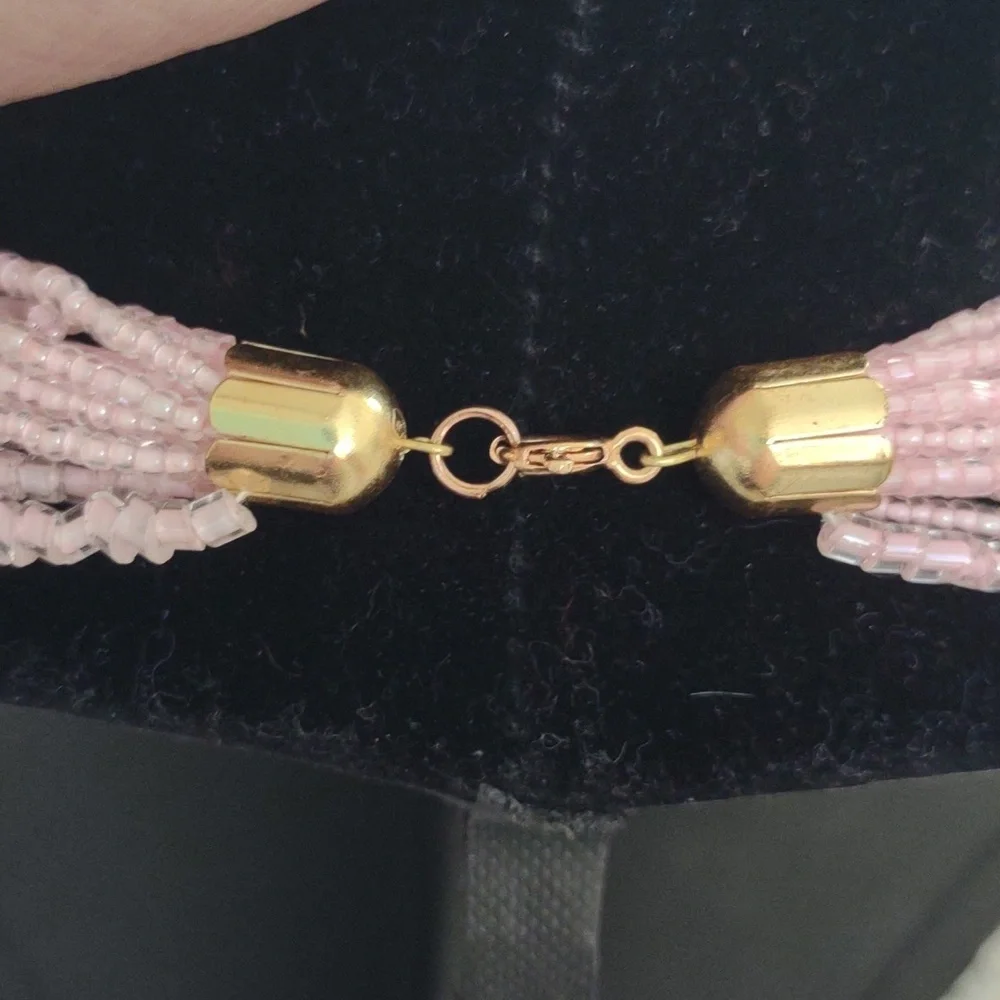 Pink‎ glass seed bead necklace